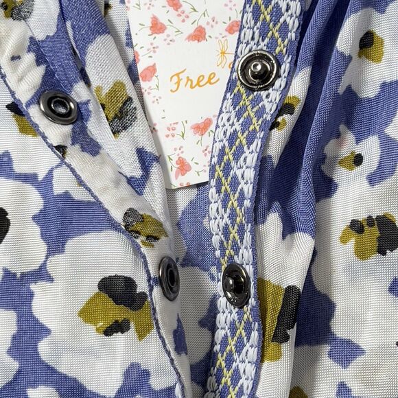 Free People Love Letter Tunic Top Mini Dress Sz S Blue Floral Long Sleeve - Picture 12 of 14